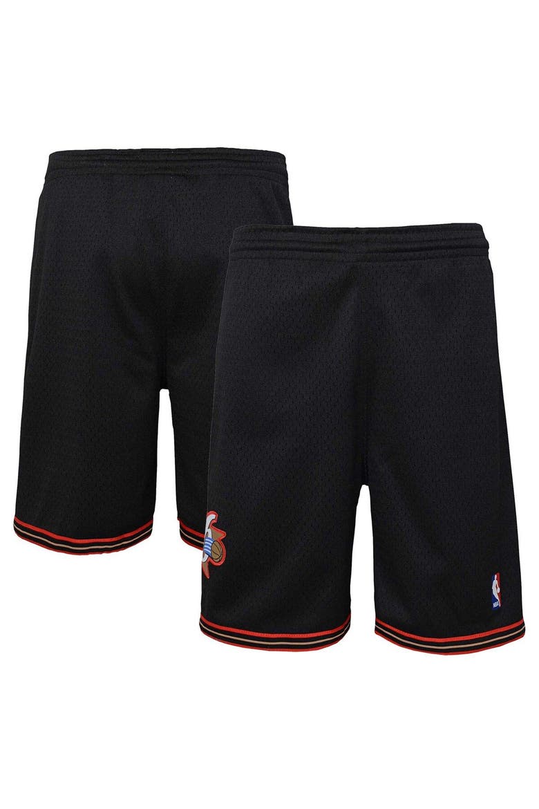 Youth Mitchell & Ness Black Philadelphia 76ers Hardwood Classics Swingman Shorts, Main, color, Black