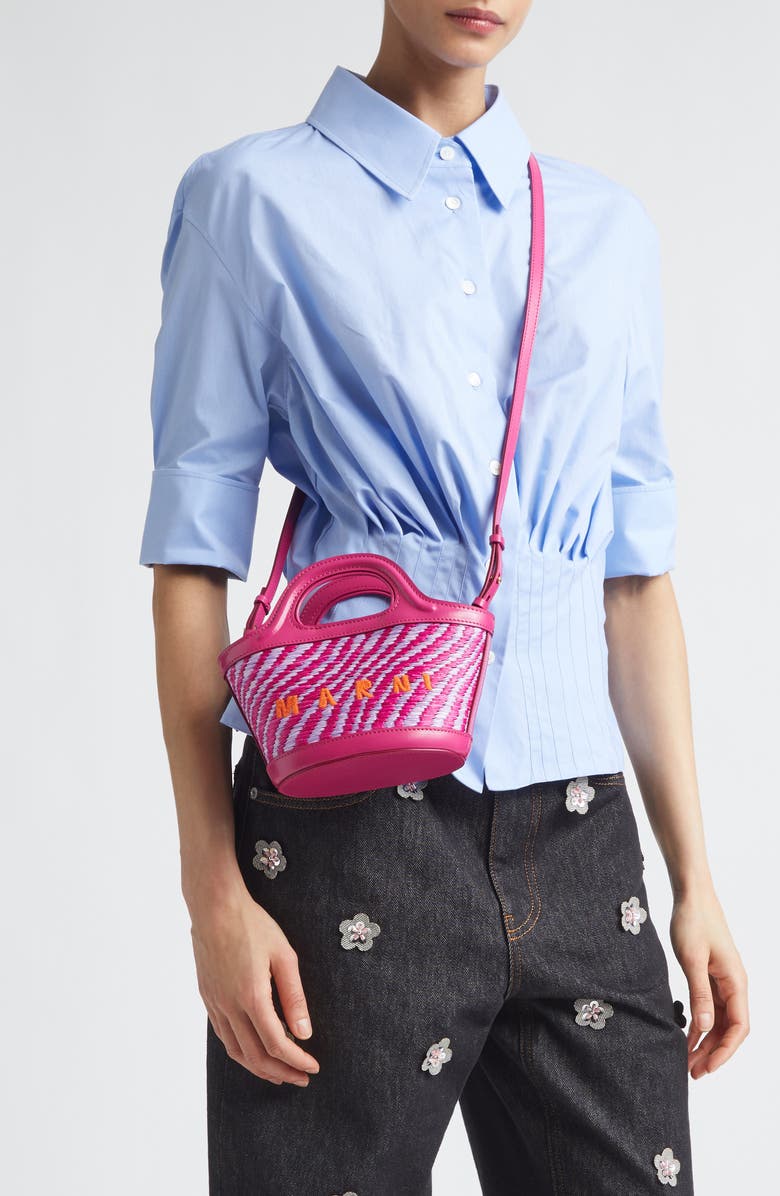 Marni Micro Tropicalia Logo Woven Bag, Alternate, color, Cassis