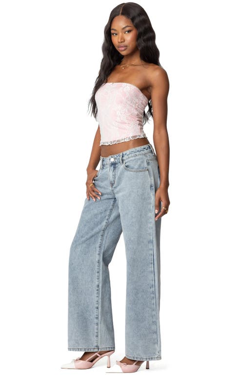 Shop Edikted Allison Lace Crop Tube Top In White-and-pink