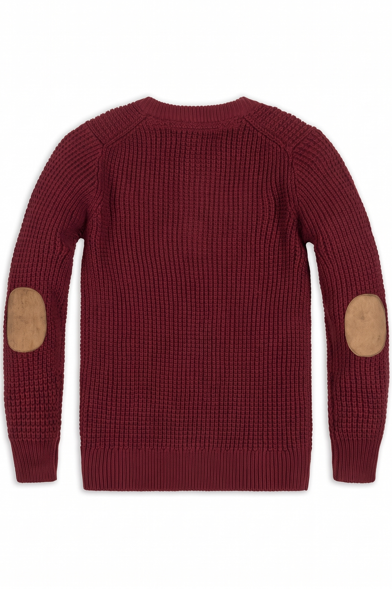 Kids' Organic Cotton Elbow Patch Henley Sweater, Alternate, color, Oxblood Waffle