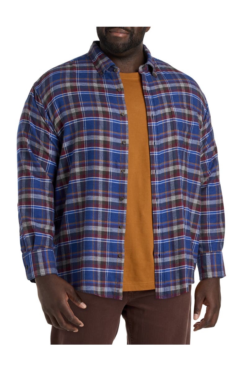 Harbor Bay by DXL Plaid Flannel Sport Shirt, Alternate, color, Blue Multi