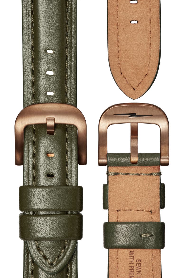 Runwell Sub Second Leather Strap Watch, 43mm, Alternate, color, GREEN