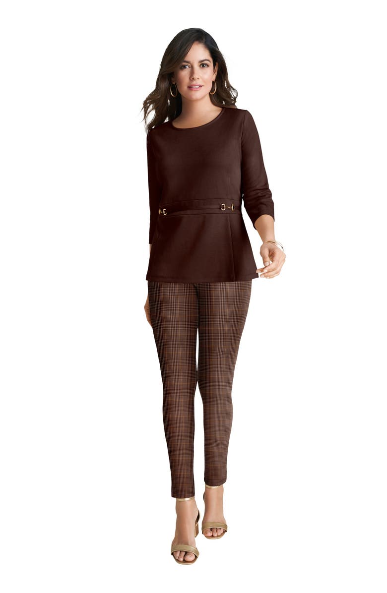 Jessica London Ponte Belted Top, Main, color, Rich Brown