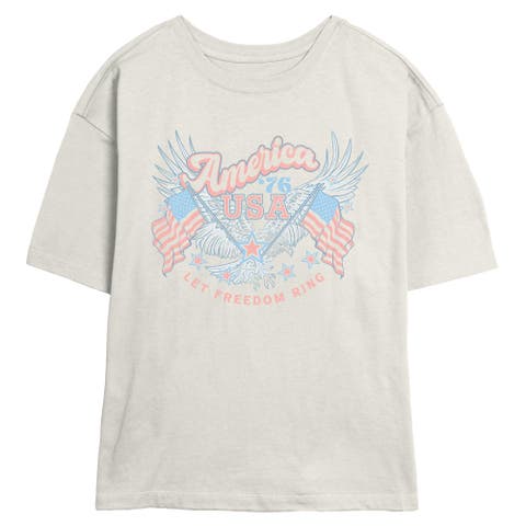 Junior's America 76 Let Freedom Ring Short Sleeve Skimmer T-Shirt