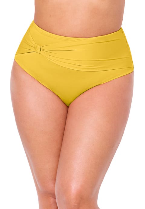 Side Knot Drape Overlay High Waist Swim Brief (Plus Available)