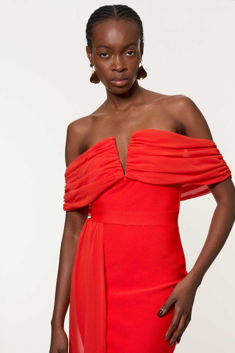 Figure Form Bandage Knit Bardot Dress, Alternate, color, Red