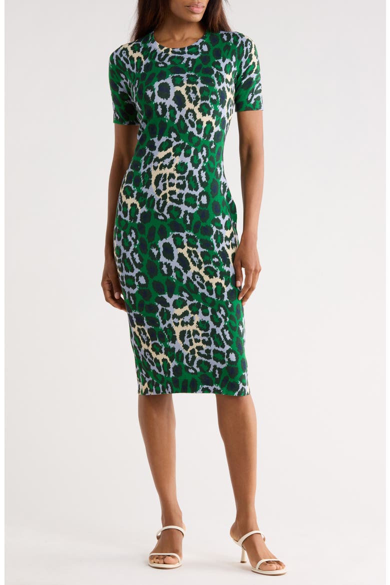 Florence Short Sleeve Cotton & Silk Midi Dress, Main, color, JUNGLE CAT LARGE PRINTED