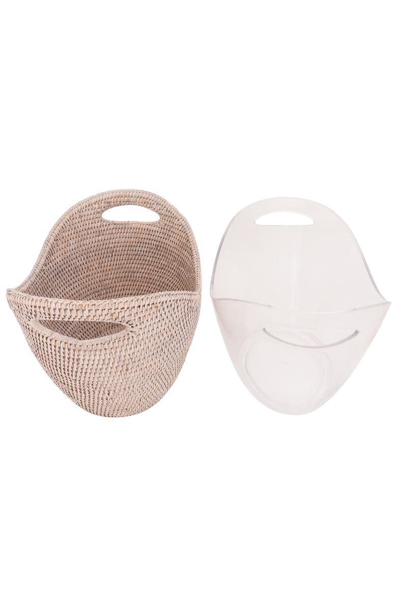 Artifacts Rattan Champagne Bucket with Acrylic Insert, Alternate, color, White Wash