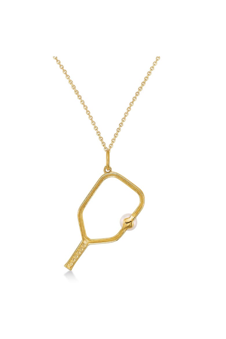 Cultured Pearl Ball & Pickleball Paddle Pendant Necklace 14K, Alternate, color, Yellow Gold