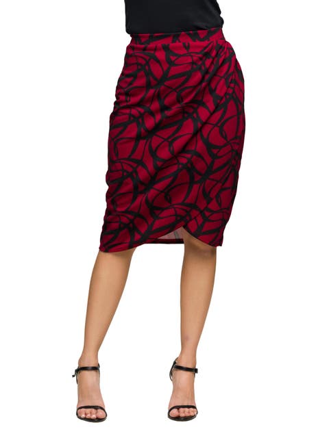 Print Ruched Knee Length Skirt