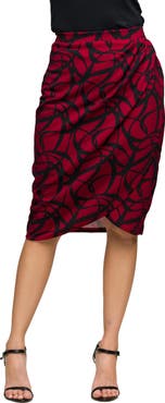 24seven Comfort Apparel Print Ruched Knee Length Skirt