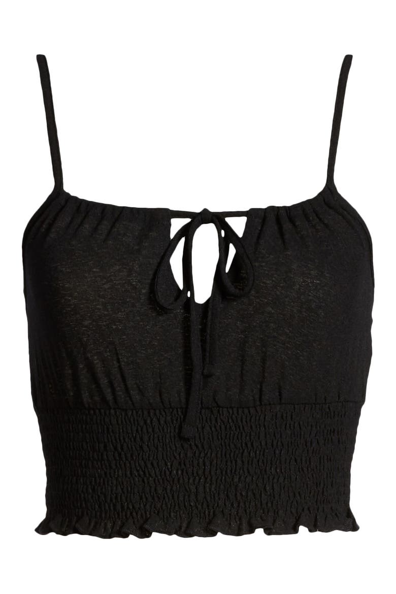Smocked Mesh Crop Tank Top, Alternate, color, BLACK