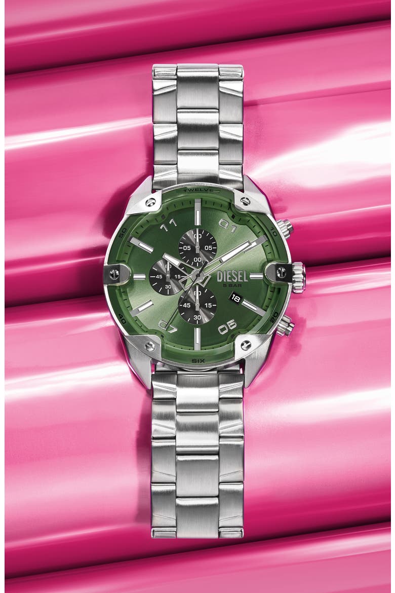 Spiked Chronograph Bracelet Watch, 49mm, Alternate, color, SILVER