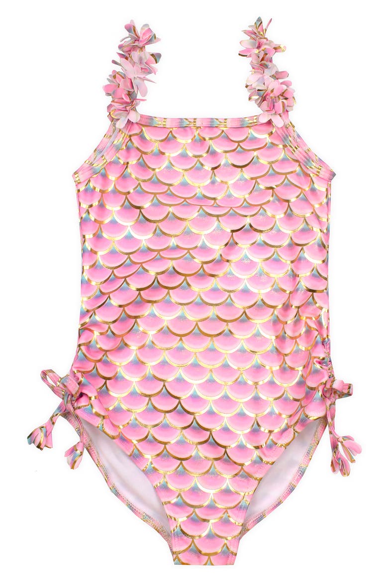 Mermaid Scale One-Piece Swimsuit, Main, color, PINK