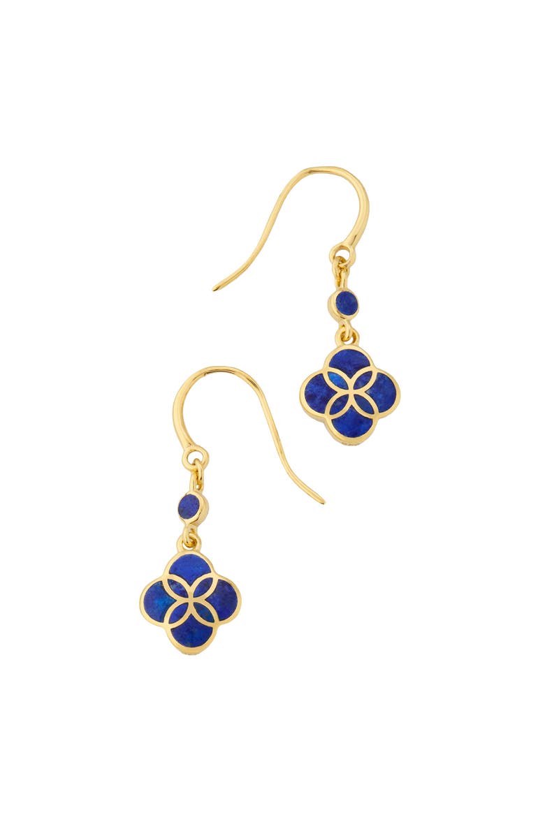 Petal Gemstone With 18K Gold Overlay Sterling Drop Earring, Alternate, color, BLUE