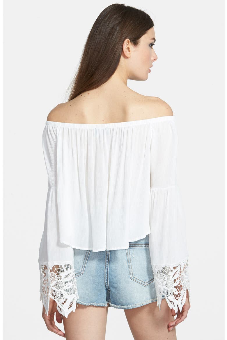 ASTR Off the Shoulder Crochet Top, Alternate, color, IVORY