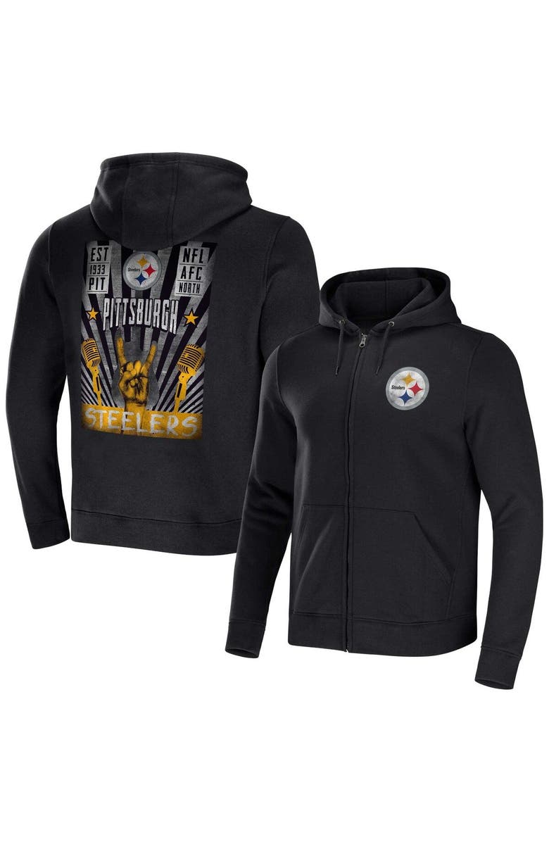 NFL X DARIUS RUCKER Men's NFL x Darius Rucker Collection by Fanatics Black Pittsburgh Steelers Rocker Full-Zip Hoodie, Main, color,