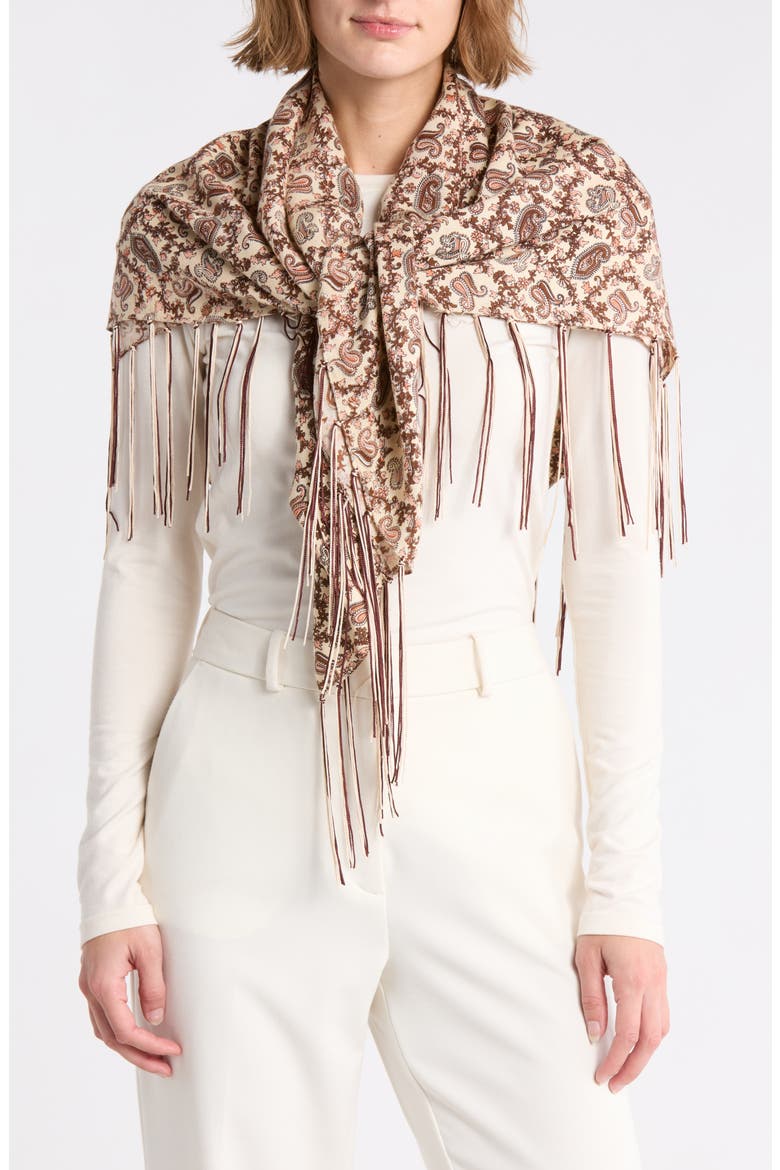 Paisley Print Square Scarf, Main, color, BROWN