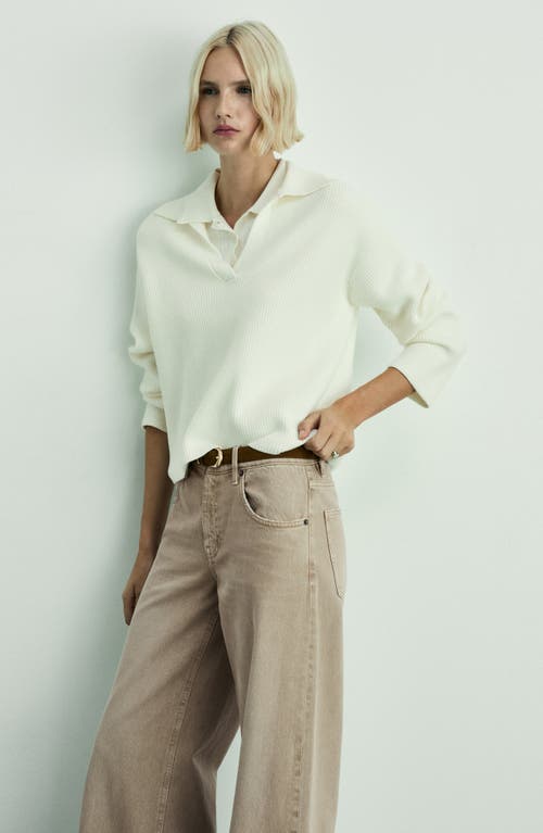 Mango Low Rise Wide Leg Jeans In Sand