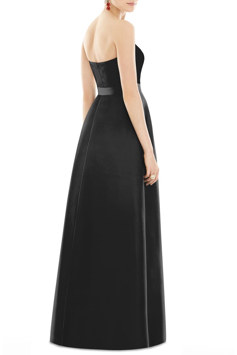 Strapless Satin Twill A-Line Gown, Alternate, color, BLACK