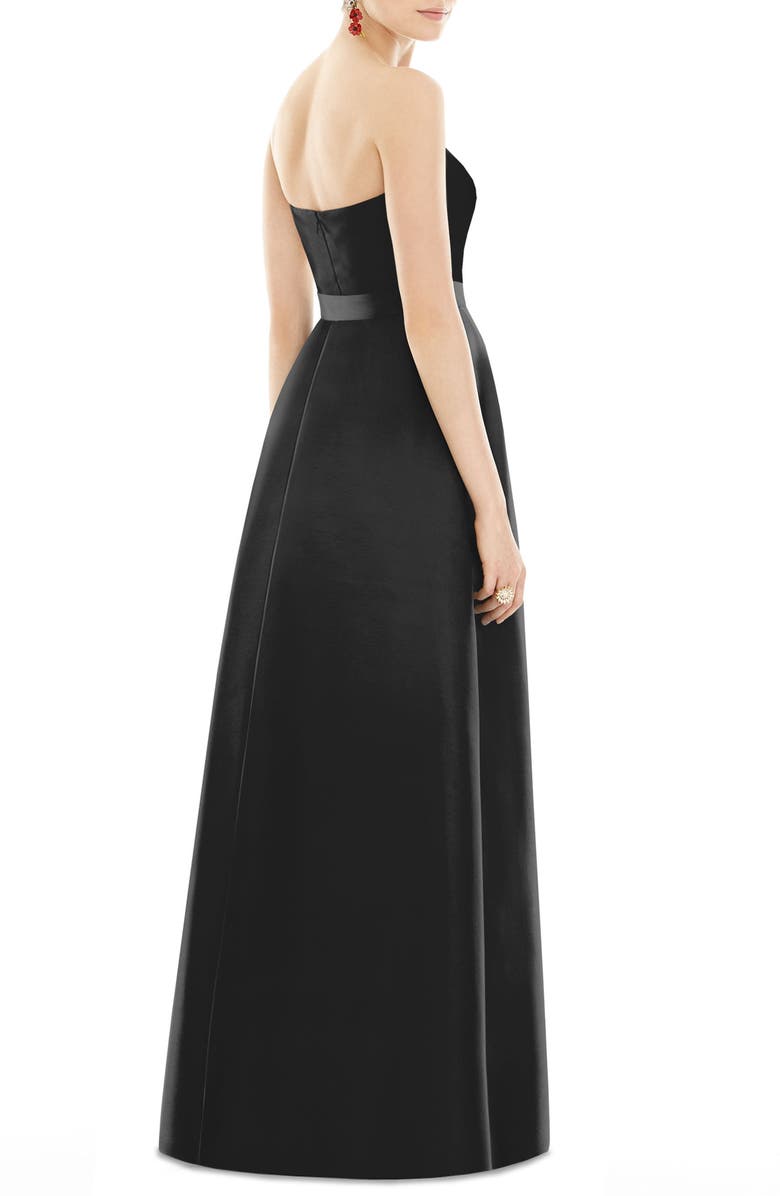 Alfred Sung Strapless Satin Twill A-Line Gown, Alternate, color,