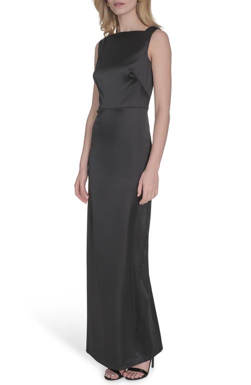 Vince Camuto Cowl Back Square Neck Satin Column Gown In Black