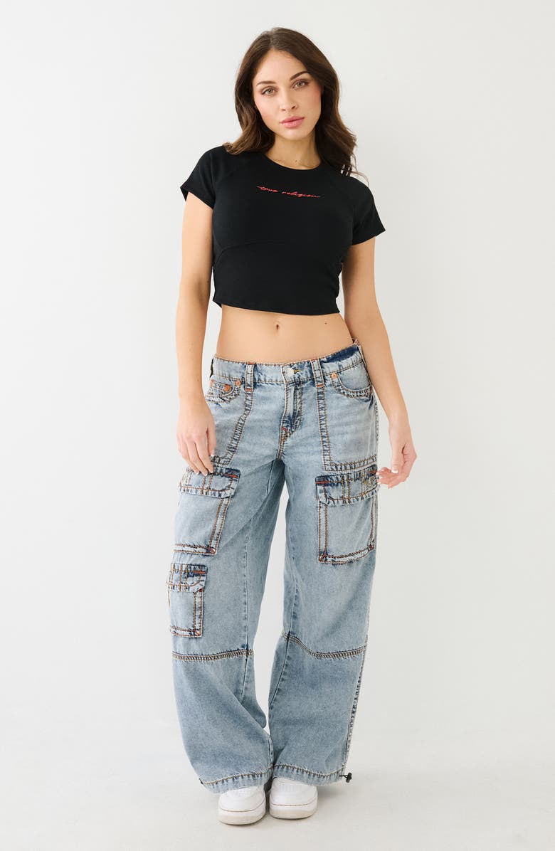 True Religion Rib Logo Crop T-Shirt, Alternate, color, 