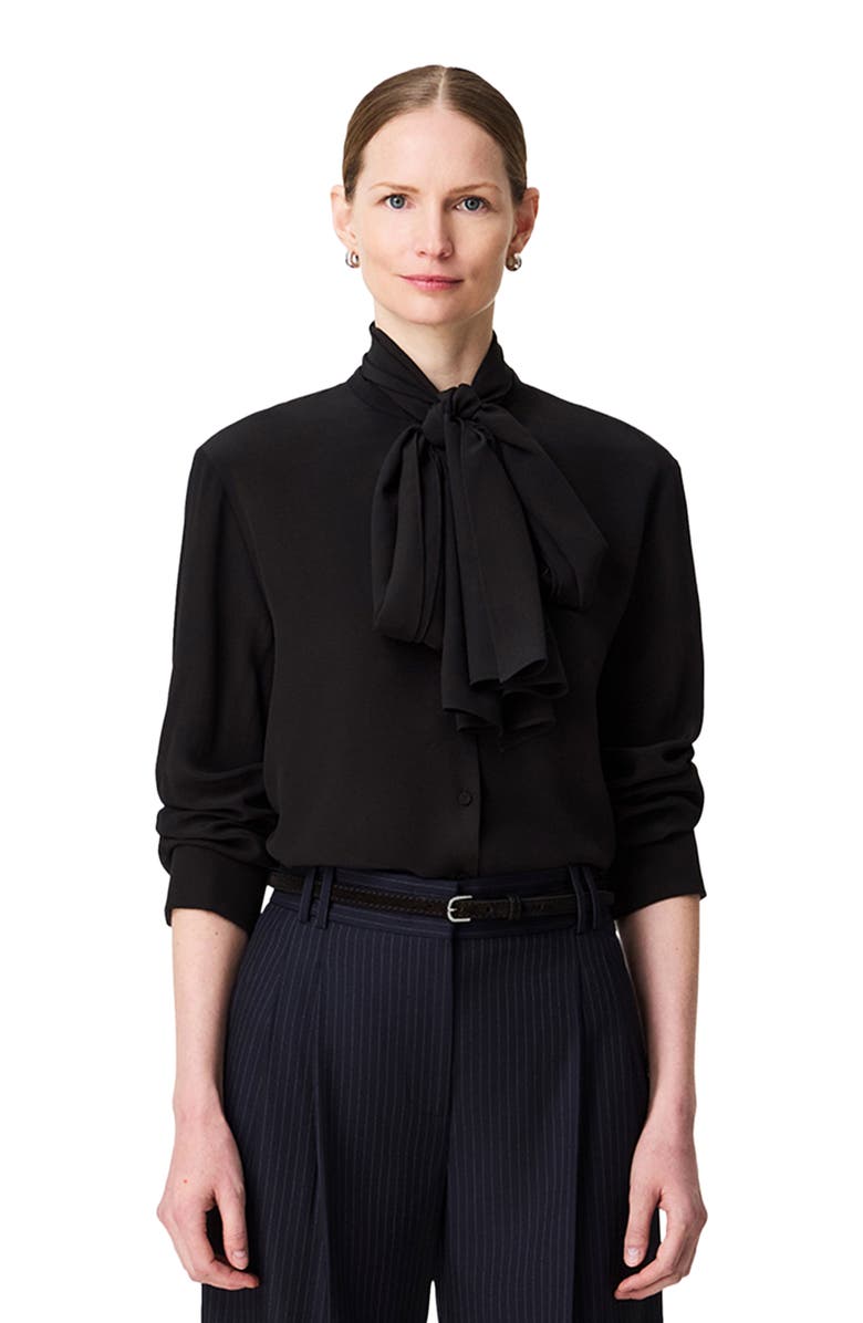 Another Tomorrow Signature Bow Blouse, Main, color, Black