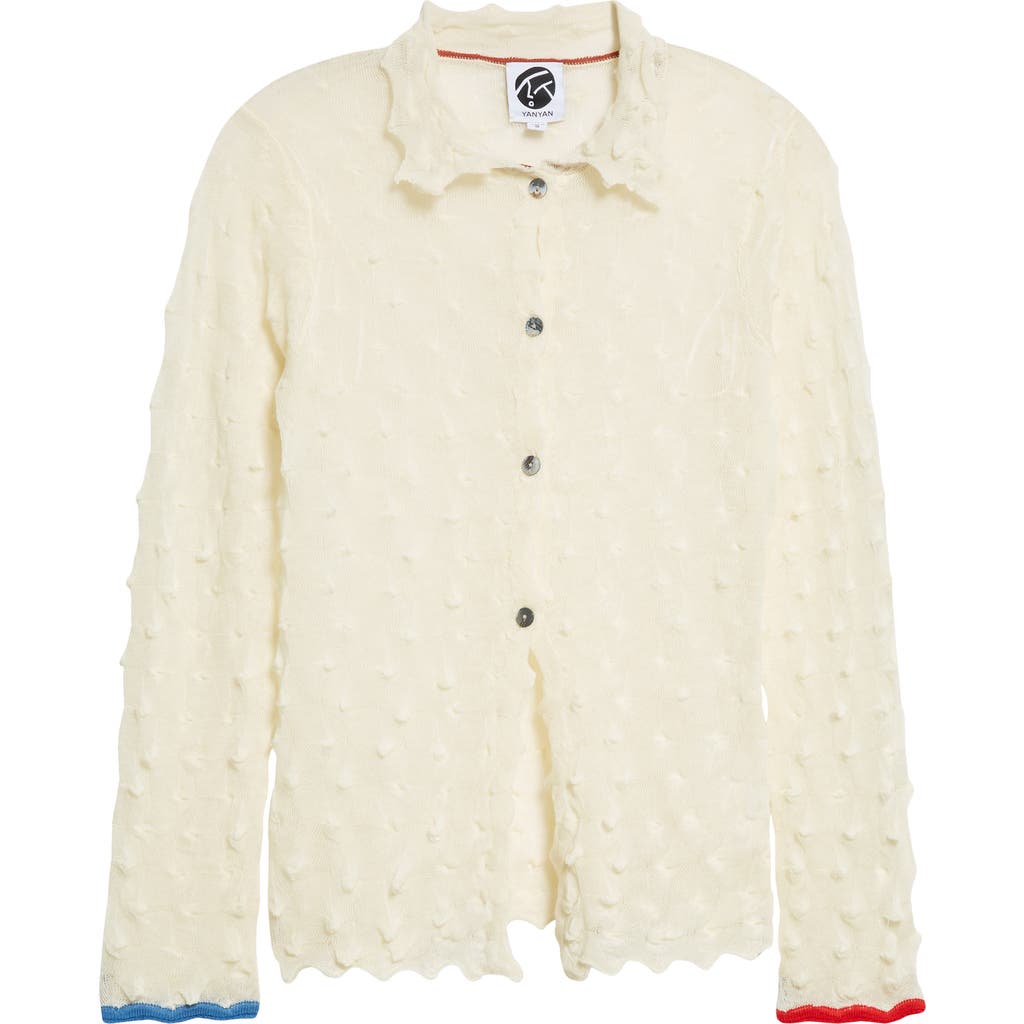 Yanyan Borlor Checkerboard Wool Cardigan In White