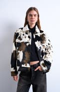 Topshop Cow Print Faux Fur Western Trucker Jacket