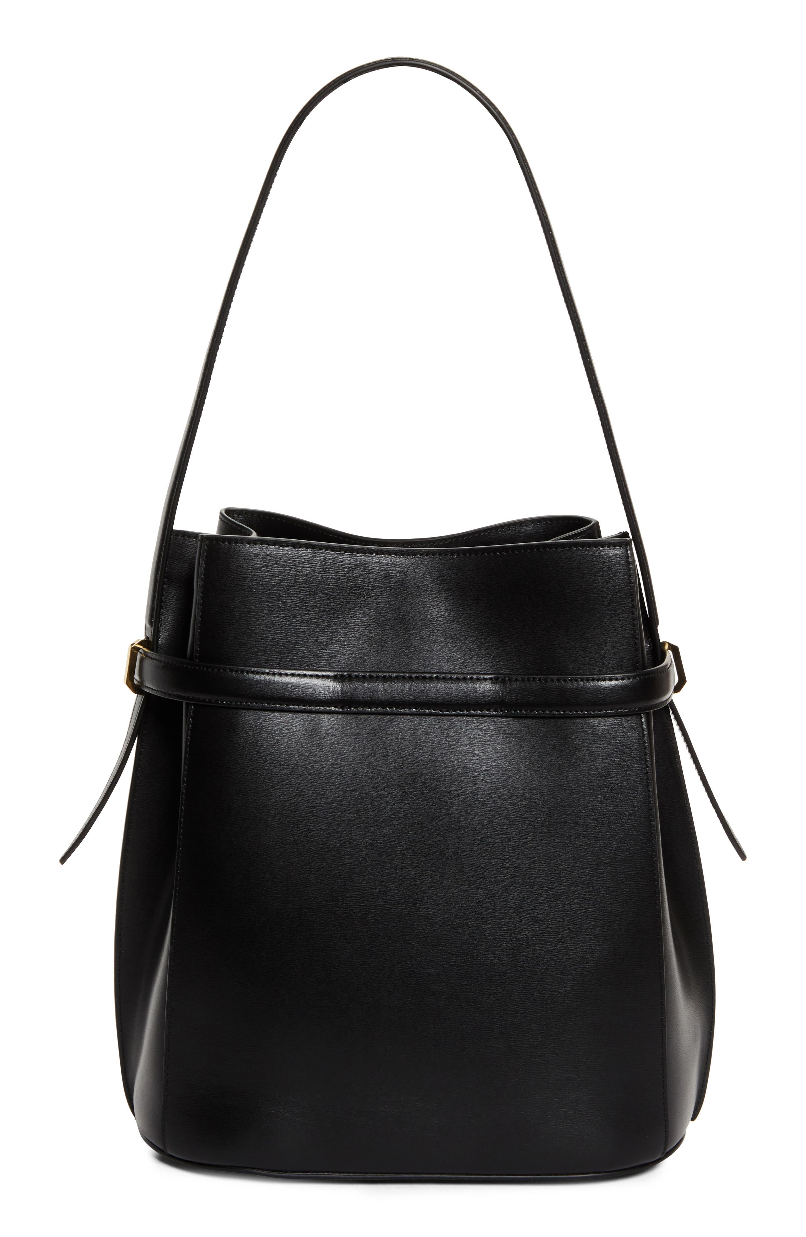 TOTEME Belted Leather Bucket Bag, Alternate, color, Black