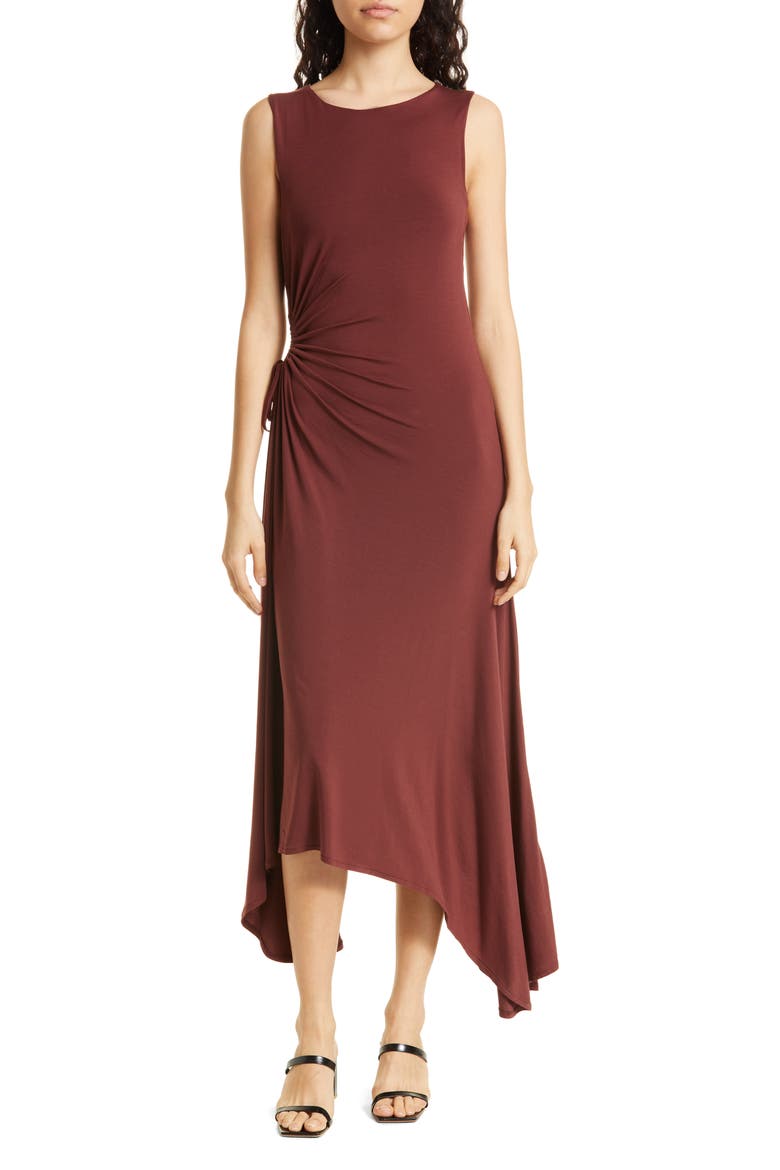 Giullia Ruched Handkerchief Hem Jersey Dress, Main, color, BROWN