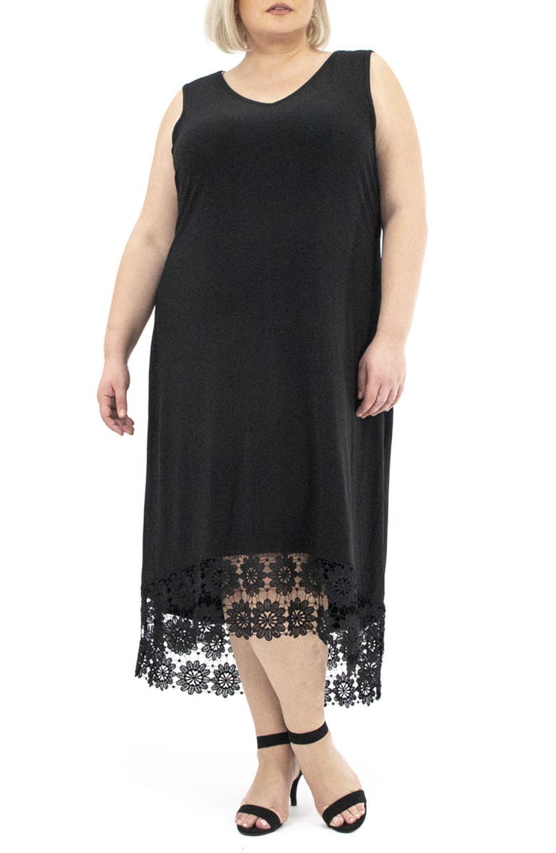 Nina Leonard Crochet Lace Hem Midi Dress, Main, color, 