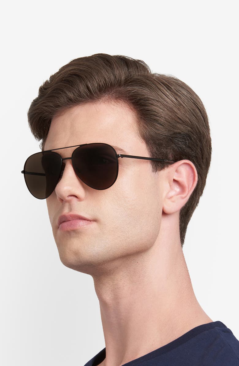 Fossil 60mm Pilot Sunglasses, Alternate, color, Matte Black/ Brown