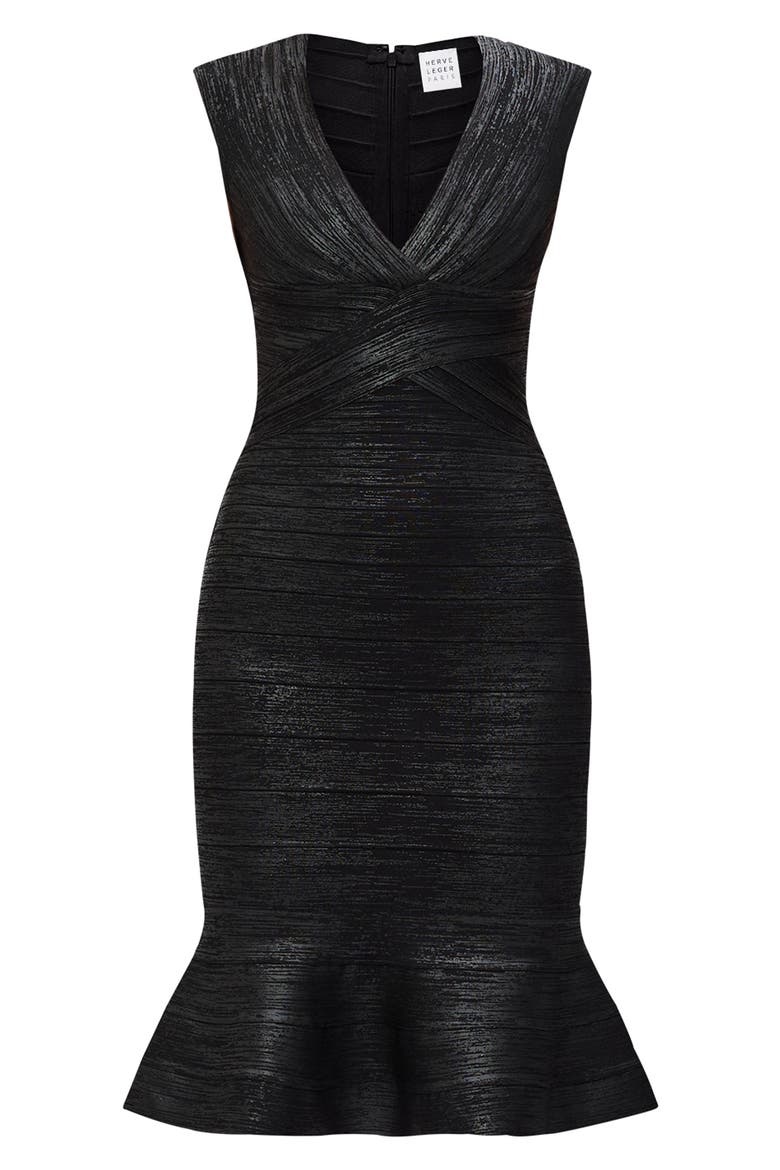 Sophie Metallic Foil V-Neck Dress, Alternate, color, BLACK FOIL-031