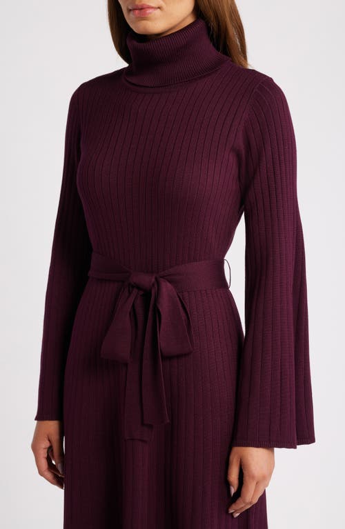 Julia Jordan Turtleneck Long Sleeve Rib Midi Sweater Dress In Wine