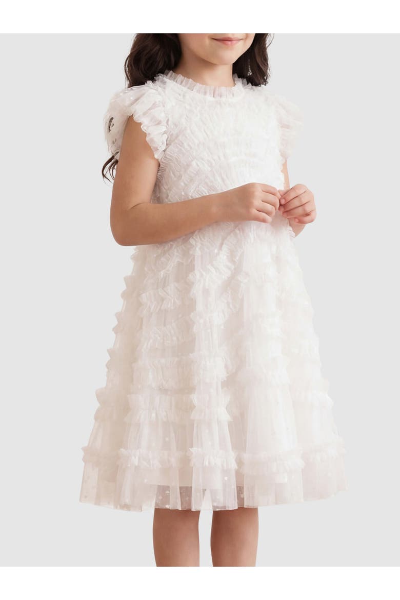 Kid's Amara Ruffle Sleeve Kids Dress, Main, color, Swan White