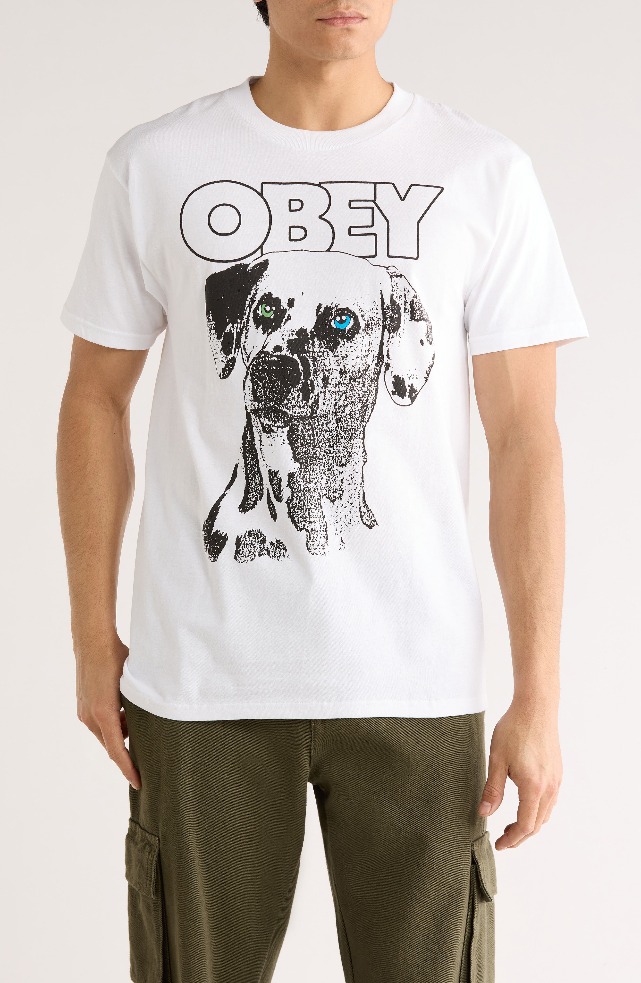 Obey Logo Dalmatian Graphic T-Shirt