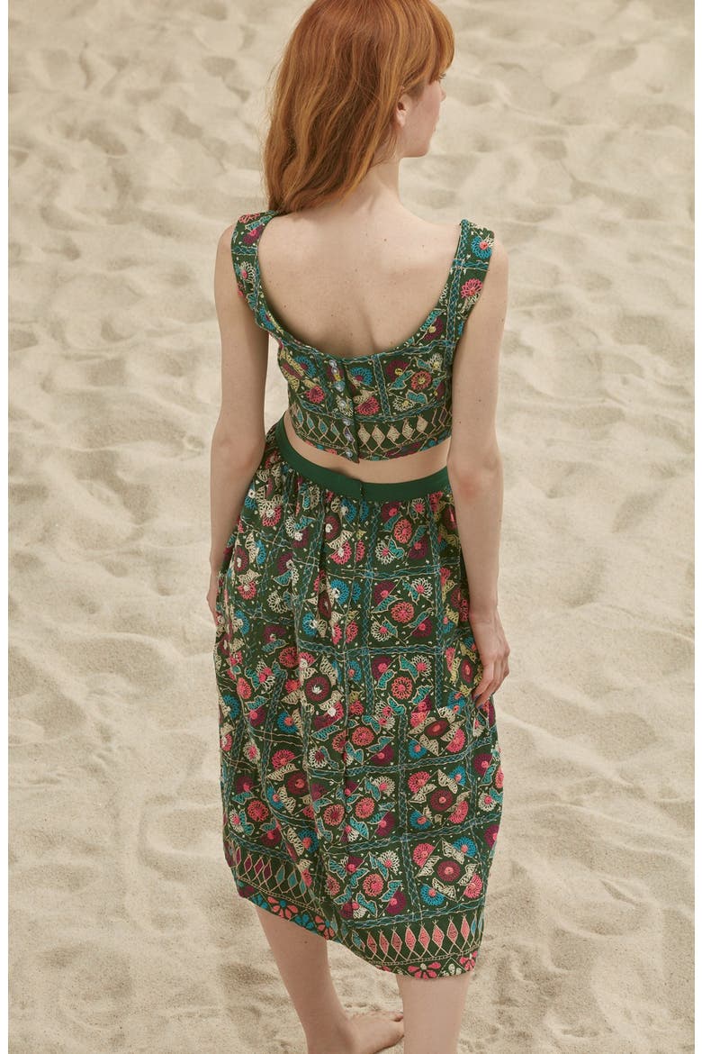 Jaipur Print Crop Top & Midi Skirt Set, Alternate, color, TURQUOISE/ MULTI