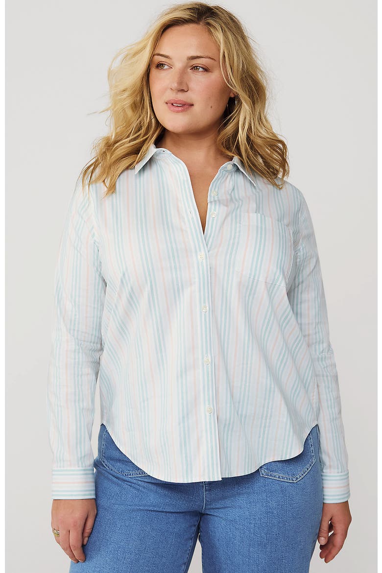 Cooling Button Front Shirt, Main, color, Frosted Green Multi Stripe