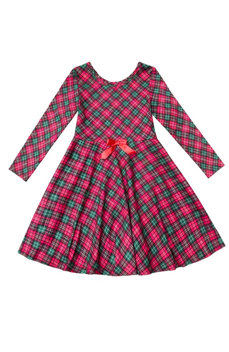 Mia Belle Girls Mistletoe Princess Plaid Holiday Dress, Main, color, Red