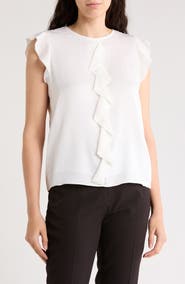 Elie Tahari The Anya Ruffle Cap Sleeve Silk Blend Top