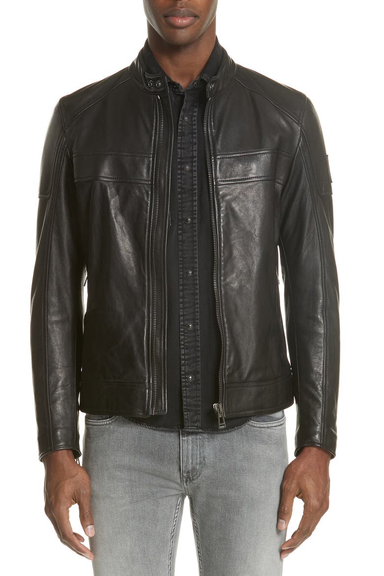 A Racer Leather Moto Jacket, Main, color, BLACK
