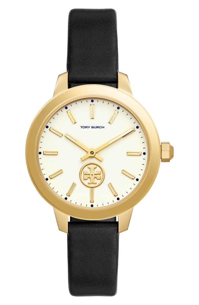 Tory Burch Collins Leather Strap Watch, 38mm, Main, color,