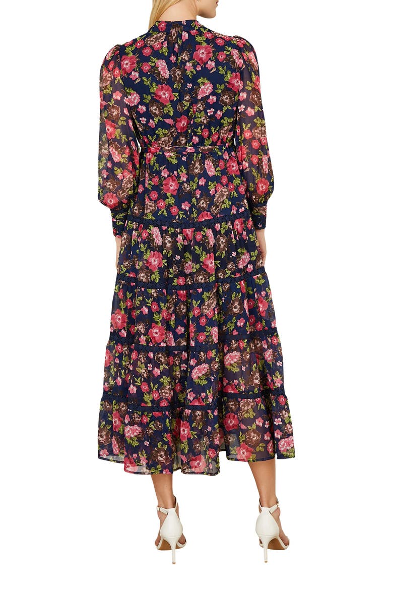 Blossom Print Lace Trim Maxi Dress, Alternate, color, Navy