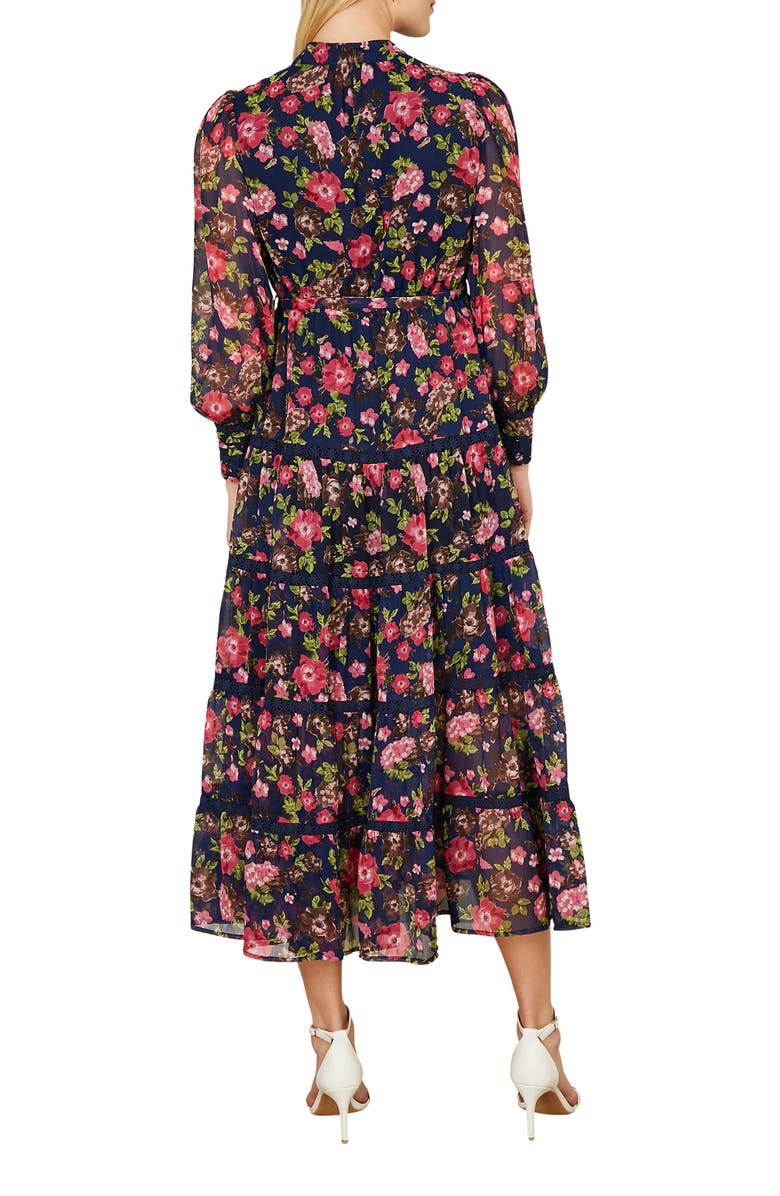 Yumi Blossom Print Lace Trim Maxi Dress, Alternate, color, Navy