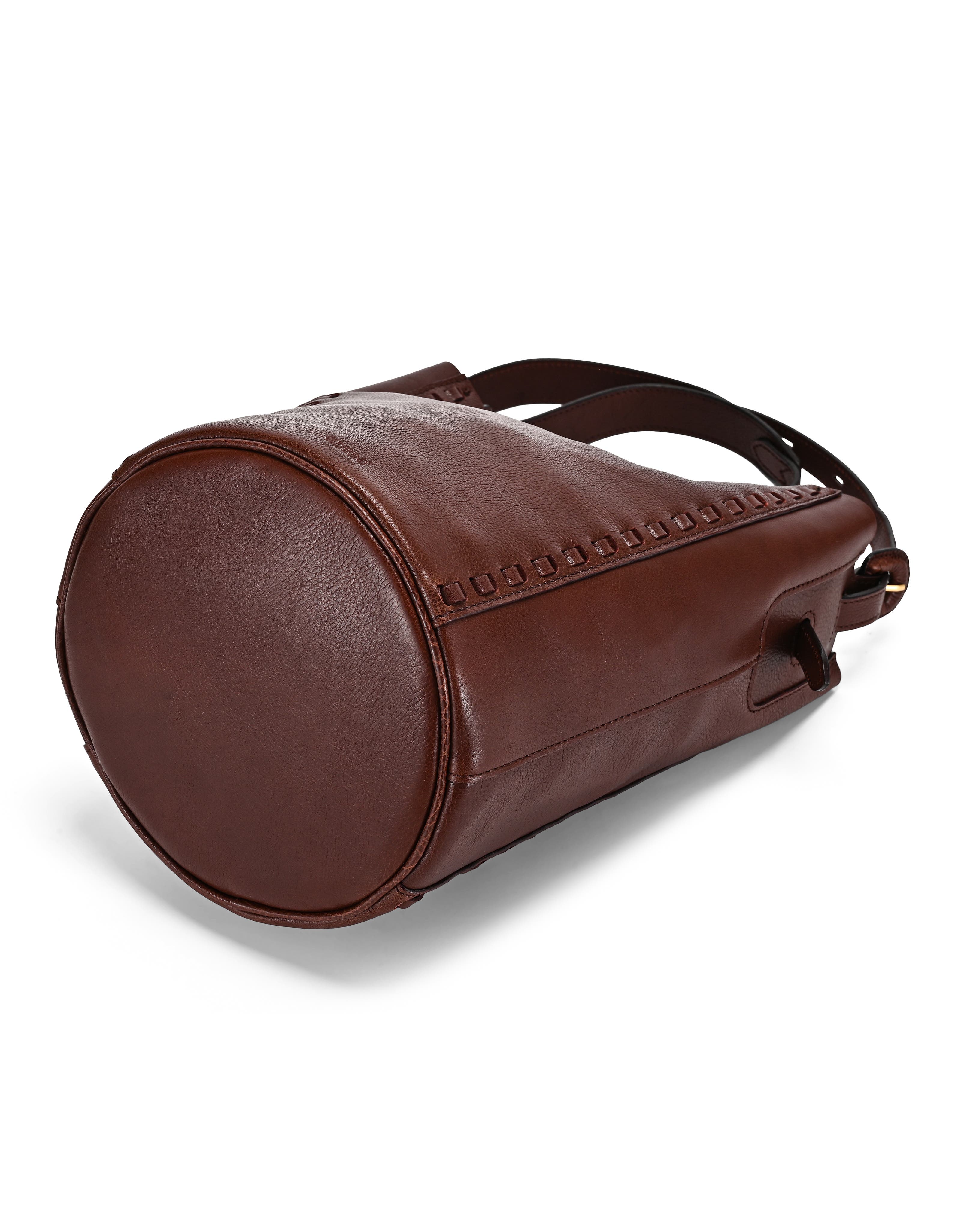 Juniper Genuine Leather Woven Barrel Crossbody Bag, Alternate, color, Brown