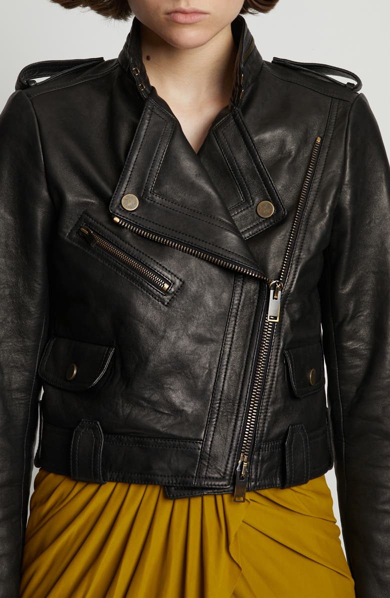 Proenza Schouler Leather Crop Moto Jacket, Alternate, color,