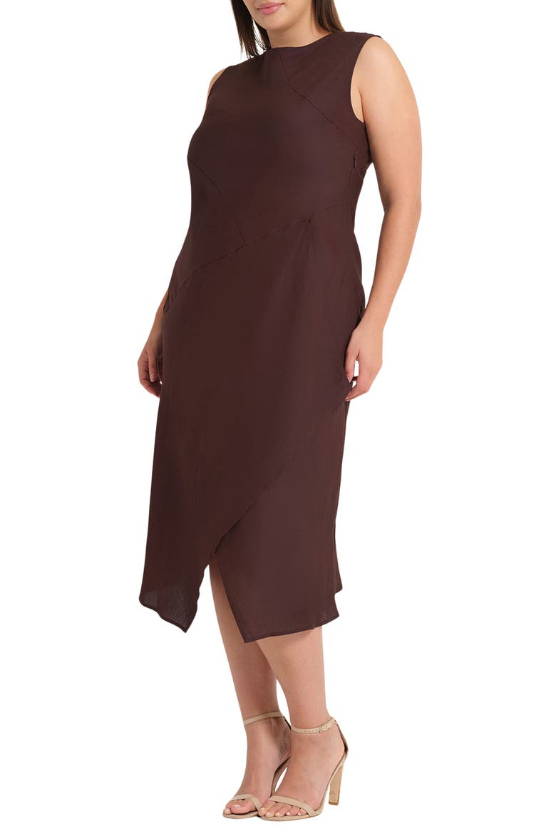 Nadia Linen Blend Midi Dress, Alternate, color, CHOCOLATE