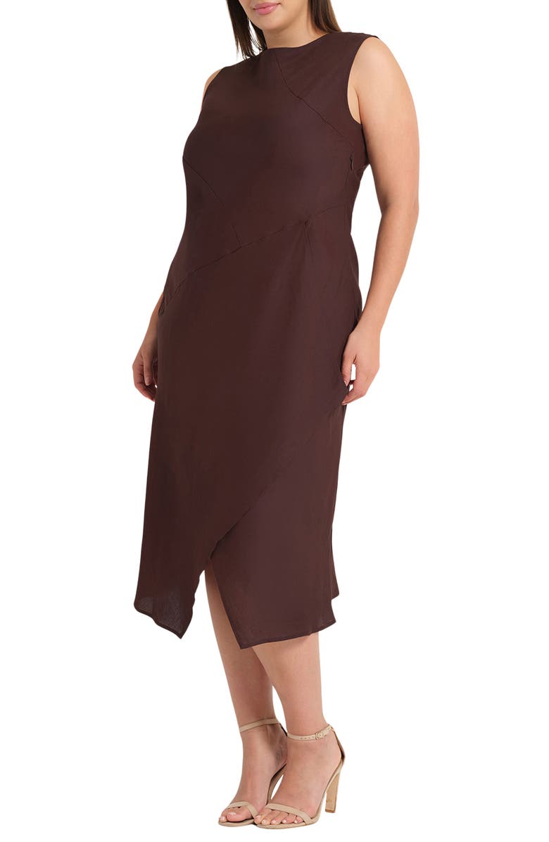 Estelle Nadia Linen Blend Midi Dress, Alternate, color, Chocolate